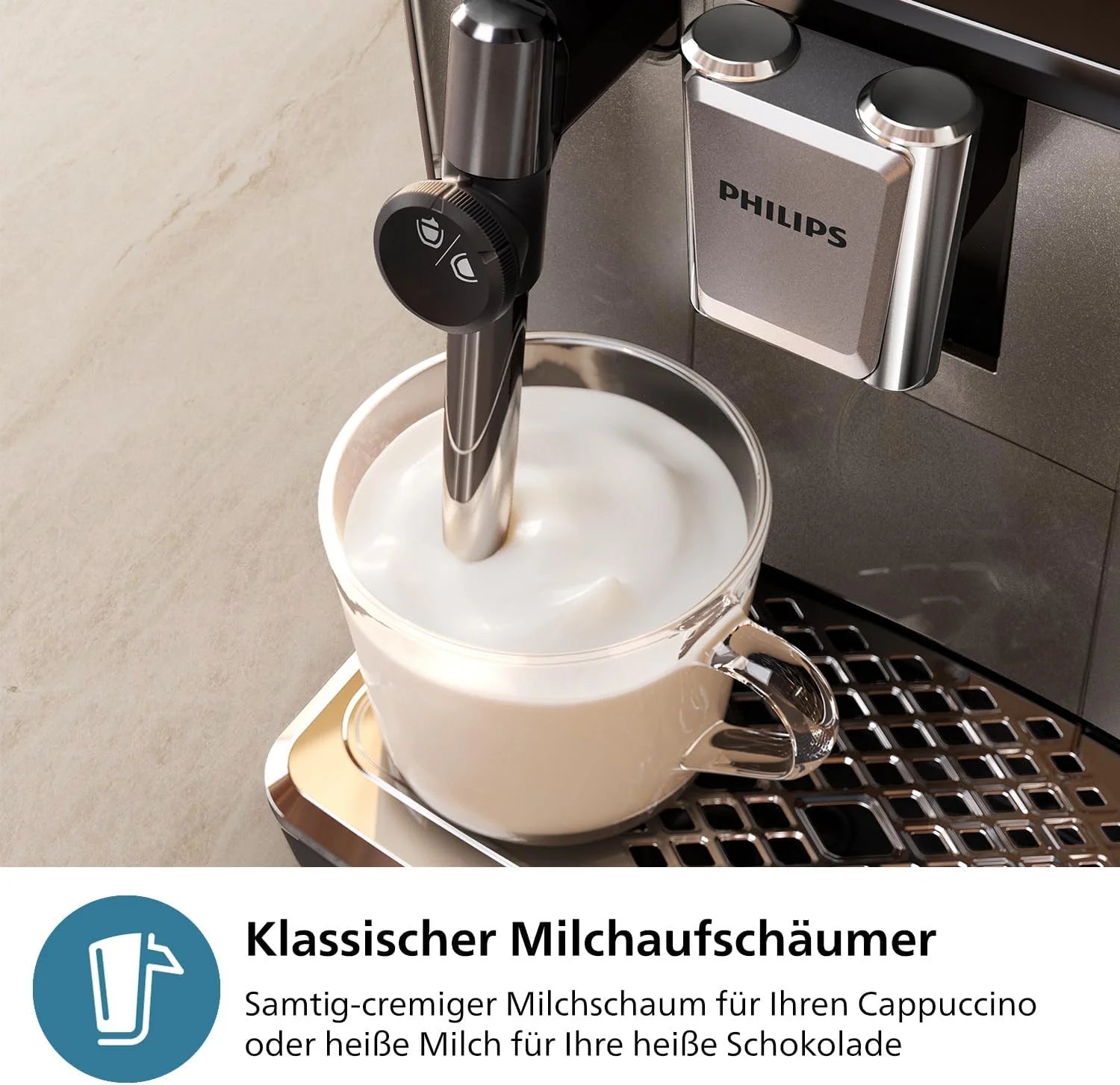 Philips 2300 Serie Vollautomatische Espressomaschine - 4 Getränke, modernes Farb-Touchscreen-Display, LatteGo-Milchsystem, SilentBrew, Keramikmahlwerk, AquaClean-Filter. Weißes Chrom (EP2333/40)