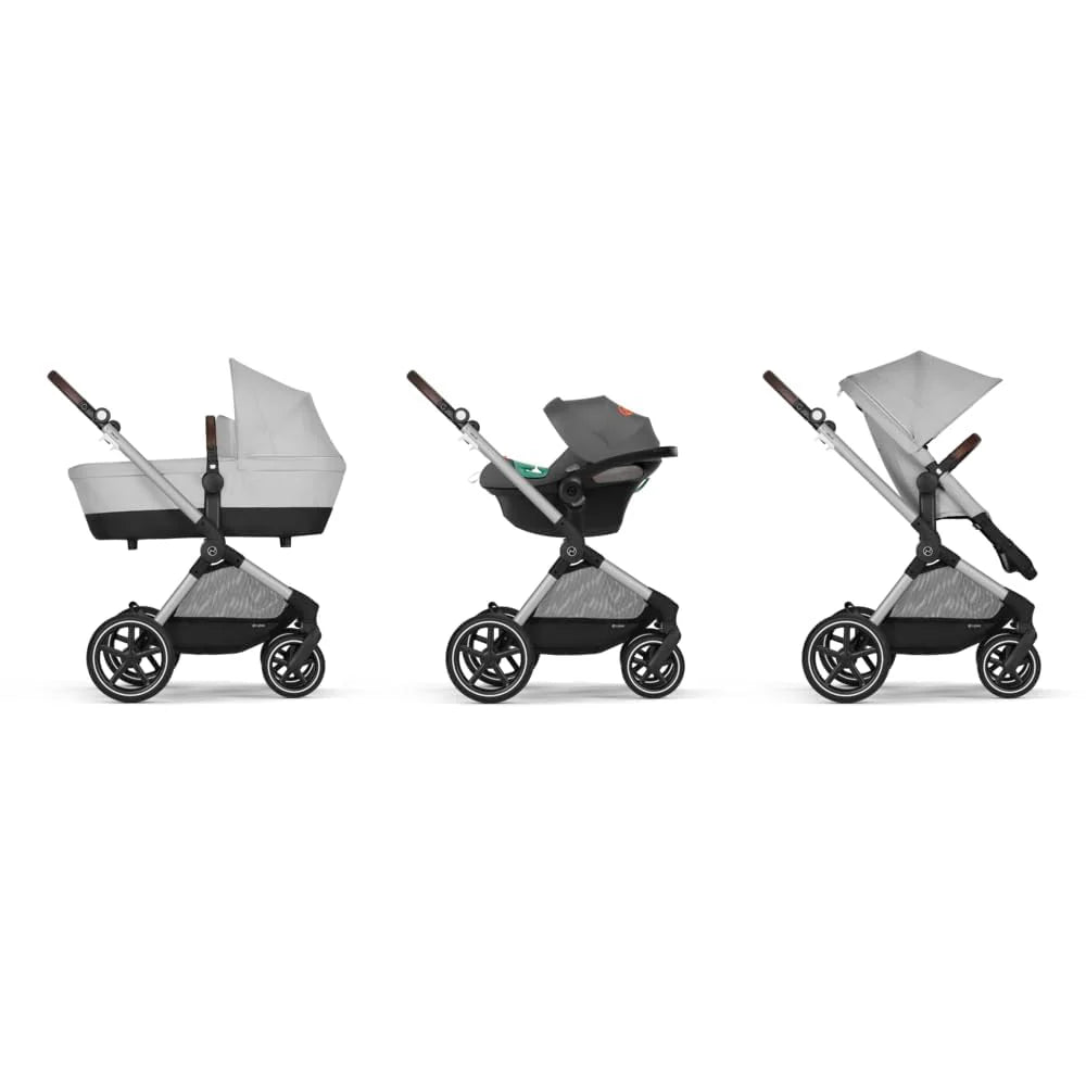 CYBEX Gold Kinderwagen EOS Lux 2-in-1 mit Babyschale Aton B2 i-Size und Babyschalen-Adapter, Reisesystem, Ab Geburt bis 22 kg (ca. 4 Jahre), Moon Black (Schwarz)