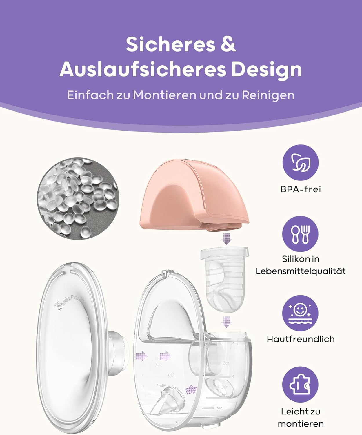 Nuliie Milchpumpe Elektrisch tragbare S32, Elektrische milchpumpe freihändig 4 Modi 9 Stufen mit 18/21/24 mm komfortabler Flansch, Privat, mit Ersatzzubehör im Lieferumfang (2Packs, Weiß)