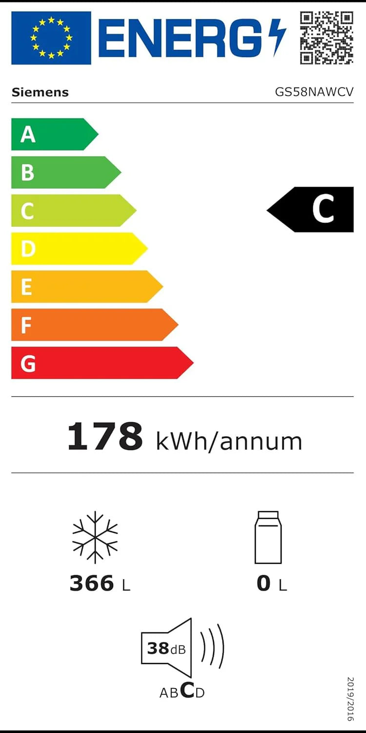 Siemens GS54NAWCV iQ500 Gefrierschrank, 176 x 70 cm, 327 L, noFrost nie wieder abtauen, bigBox Platz für großes Gefriergut, varioZone flexible Glas-und Schubladen, Weiß