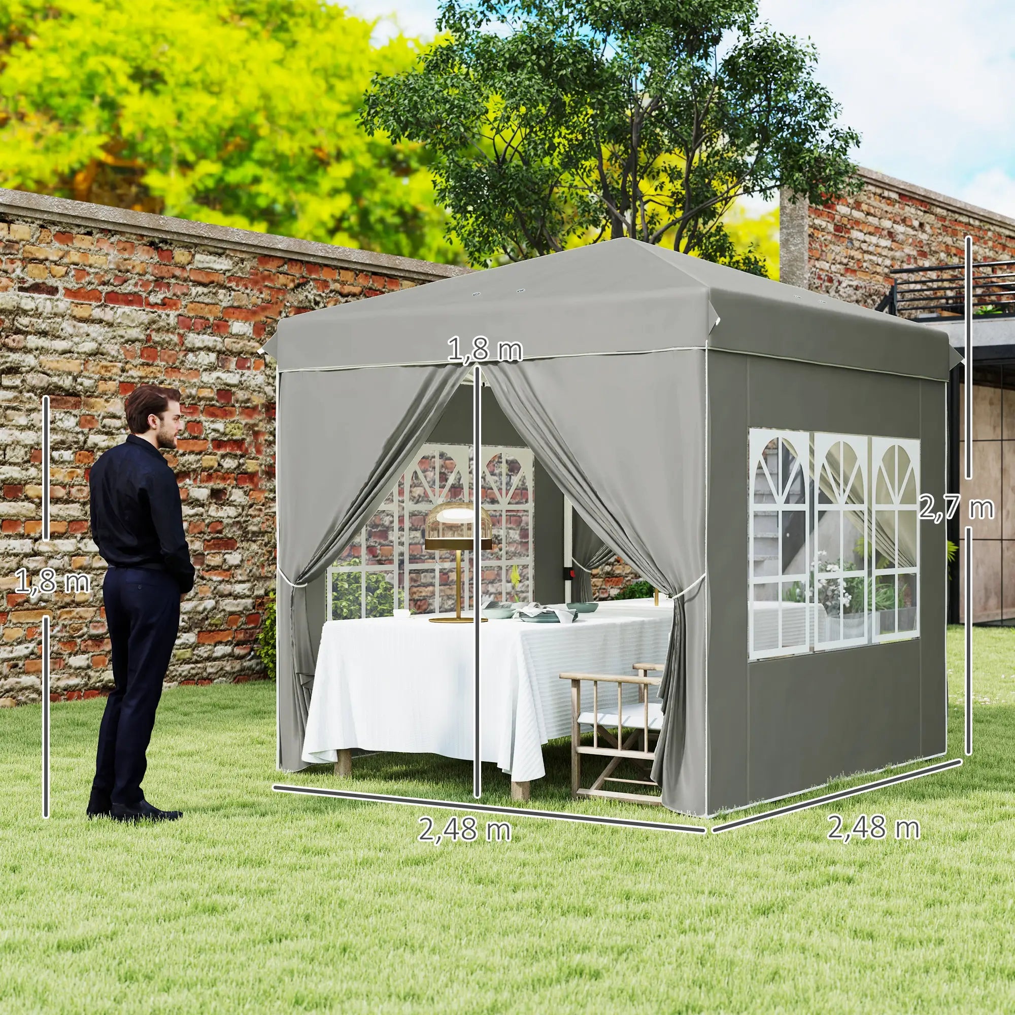 Outsunny Faltpavillon 2,5×2,5 m mit UV-Schutz & Seitenteilen