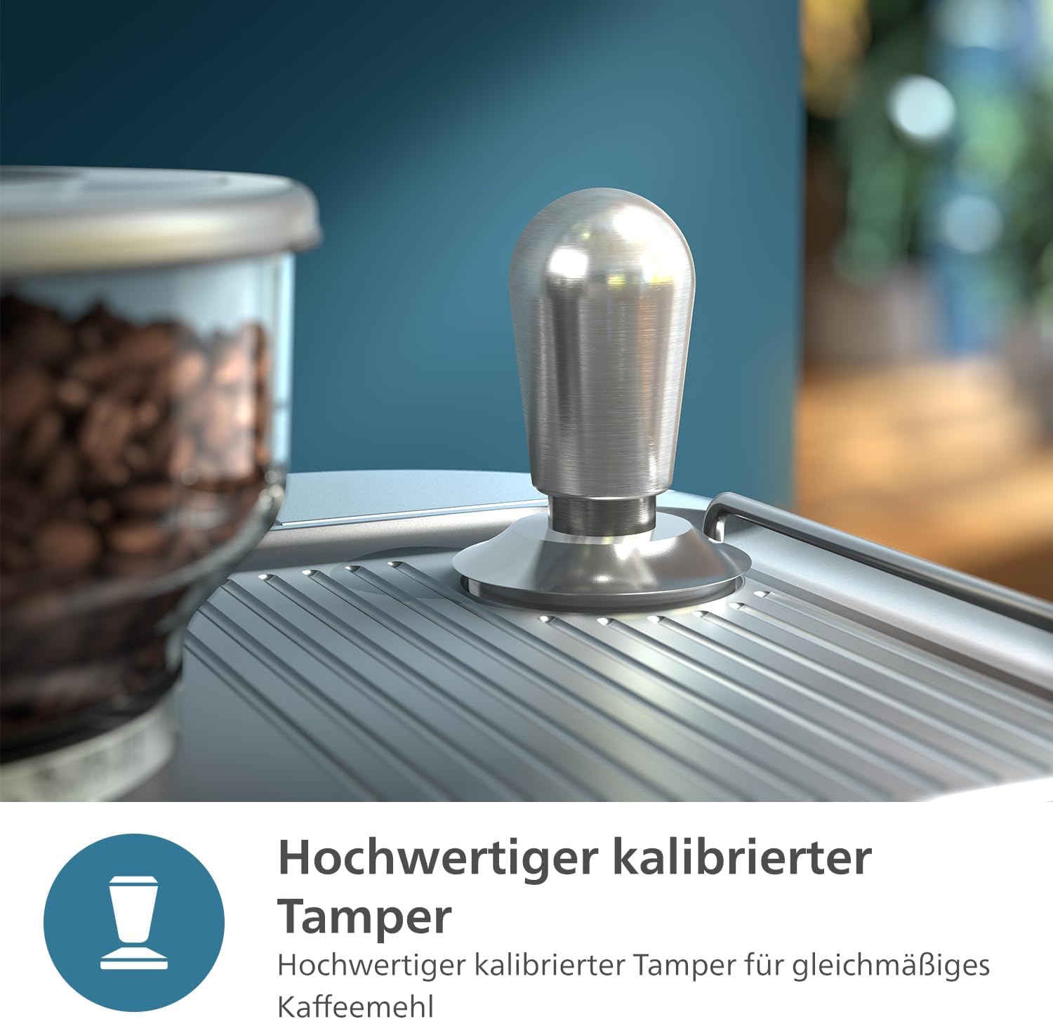 Philips Barista Brew Halbautomatische Espressomaschine - Einfacher & doppelter Espresso + Americano Taste, 250g Bohnenbehälter, Intuitive Führung, Kalibriertes Stampfen, Metall Silber (PSA3218/01)