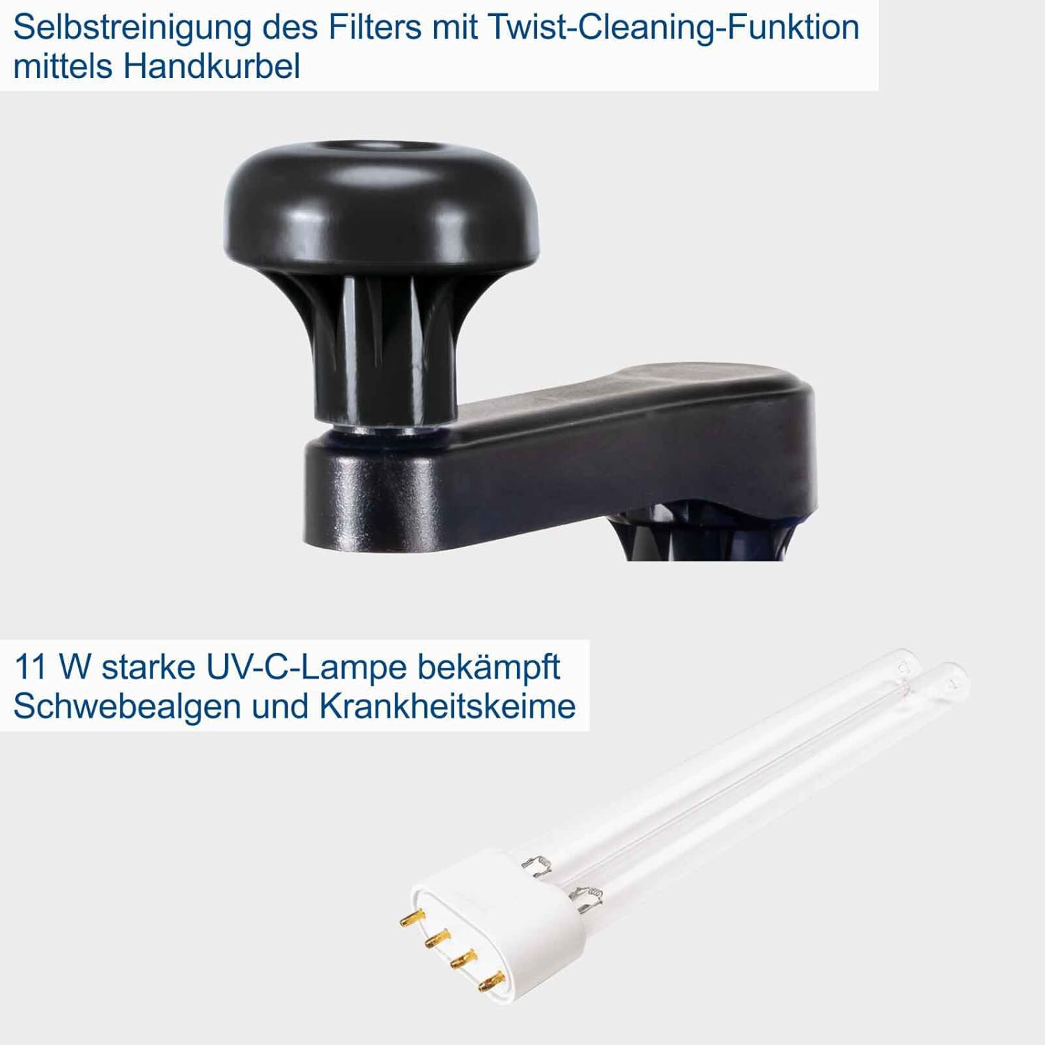 Scheppach Teichdruckfilter Komplettset PFS8000 | für Teiche bis 8000 Liter | Fördermenge 4000 L/h | 11 W UV-C Klärer mit Spin Clean | int. Schmutzanzeige | 9,5L Tank | Teichfilter Druckteichfilter