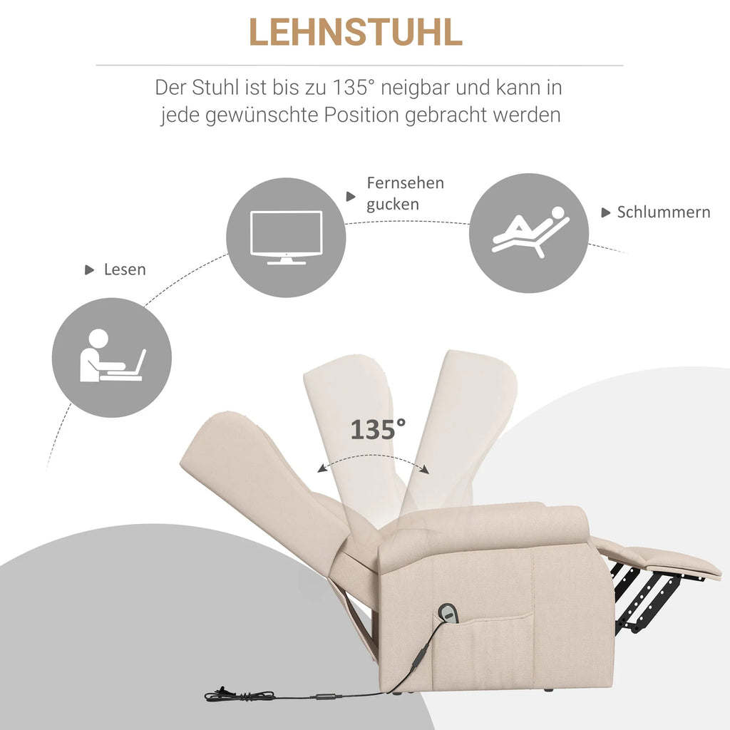 HOMCOM Aufstehsessel elektrisch Relaxsessel frei verstellbar cremeweiß