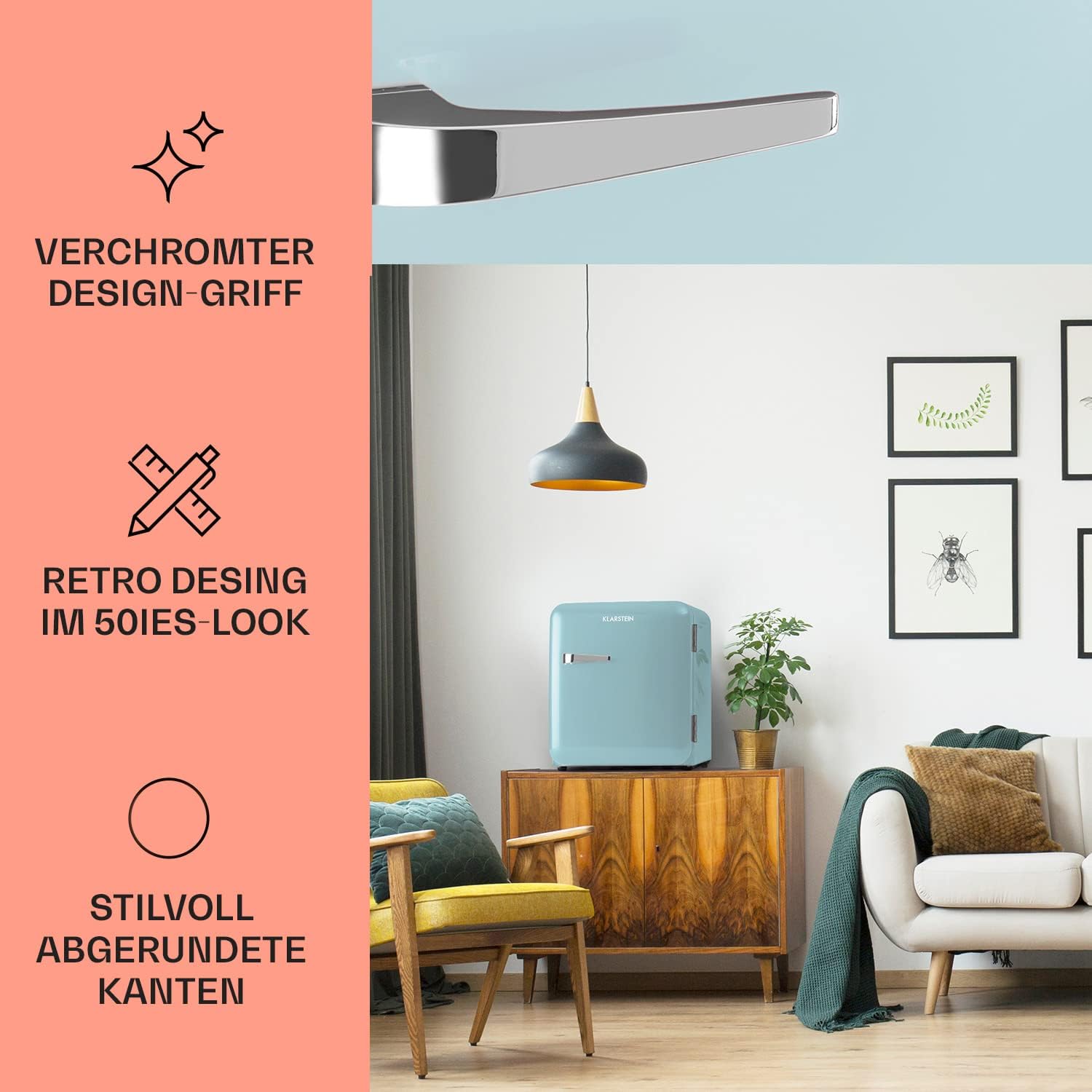 Klarstein Audrey Mini - kleiner Kühlschrank, kompakte Mini-Bar, freistehend, Kompressionskühlung, Fassungsvermögen, Kühlung: 0-10 °C, Mini-Kühlschrank mit 70 Liter Fassungsvermögen, rot