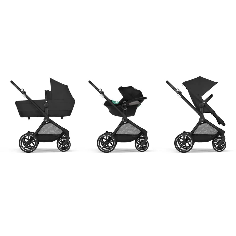 CYBEX Gold Kinderwagen EOS Lux 2-in-1 mit Babyschale Aton B2 i-Size und Babyschalen-Adapter, Reisesystem, Ab Geburt bis 22 kg (ca. 4 Jahre), Moon Black (Schwarz)