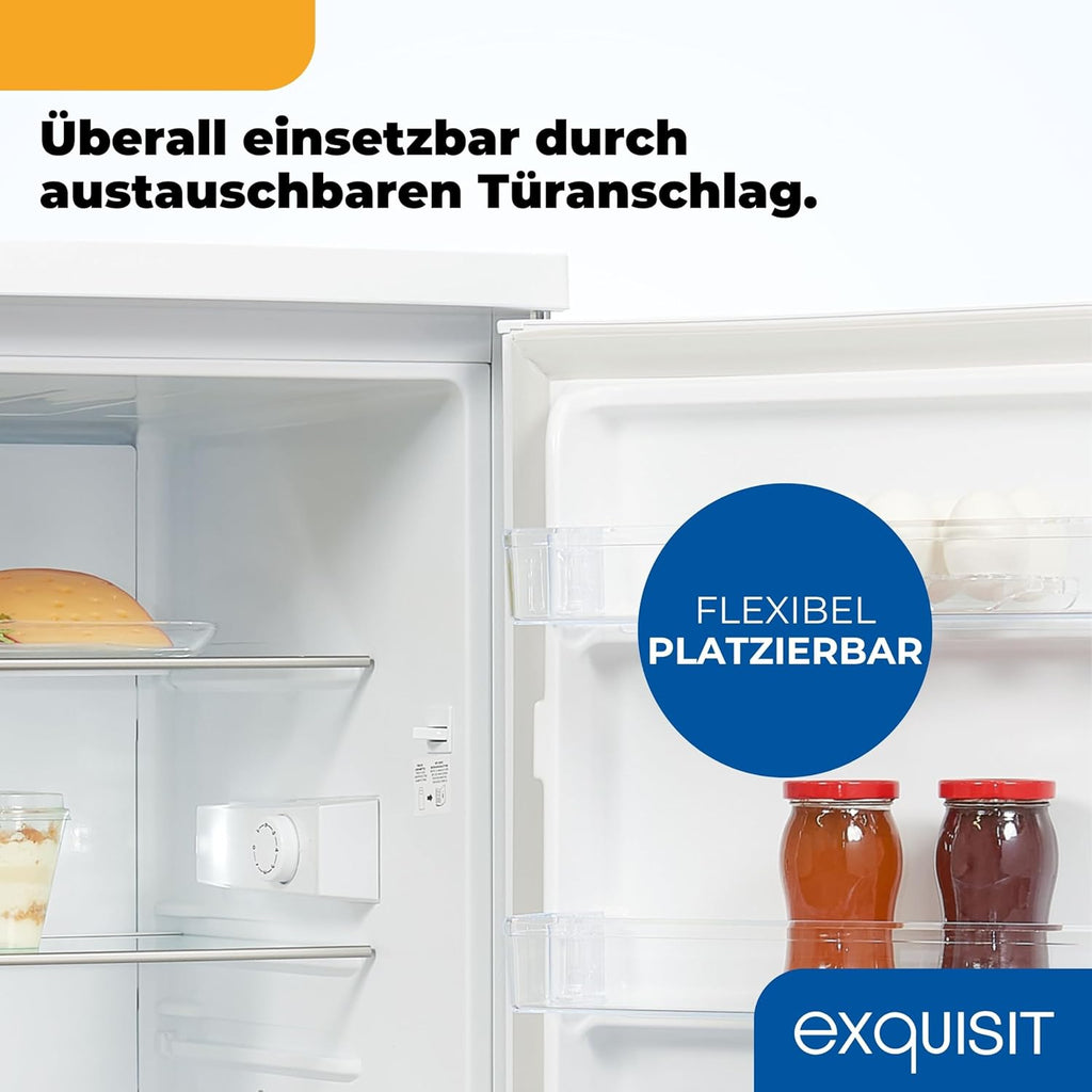 Exquisit Kühlschrank ohne Gefrierfach, 133 Liter, Vollraumkühlschrank freistehend, Türanschlag Wechselbar, KS516-V-H-010D weiss
