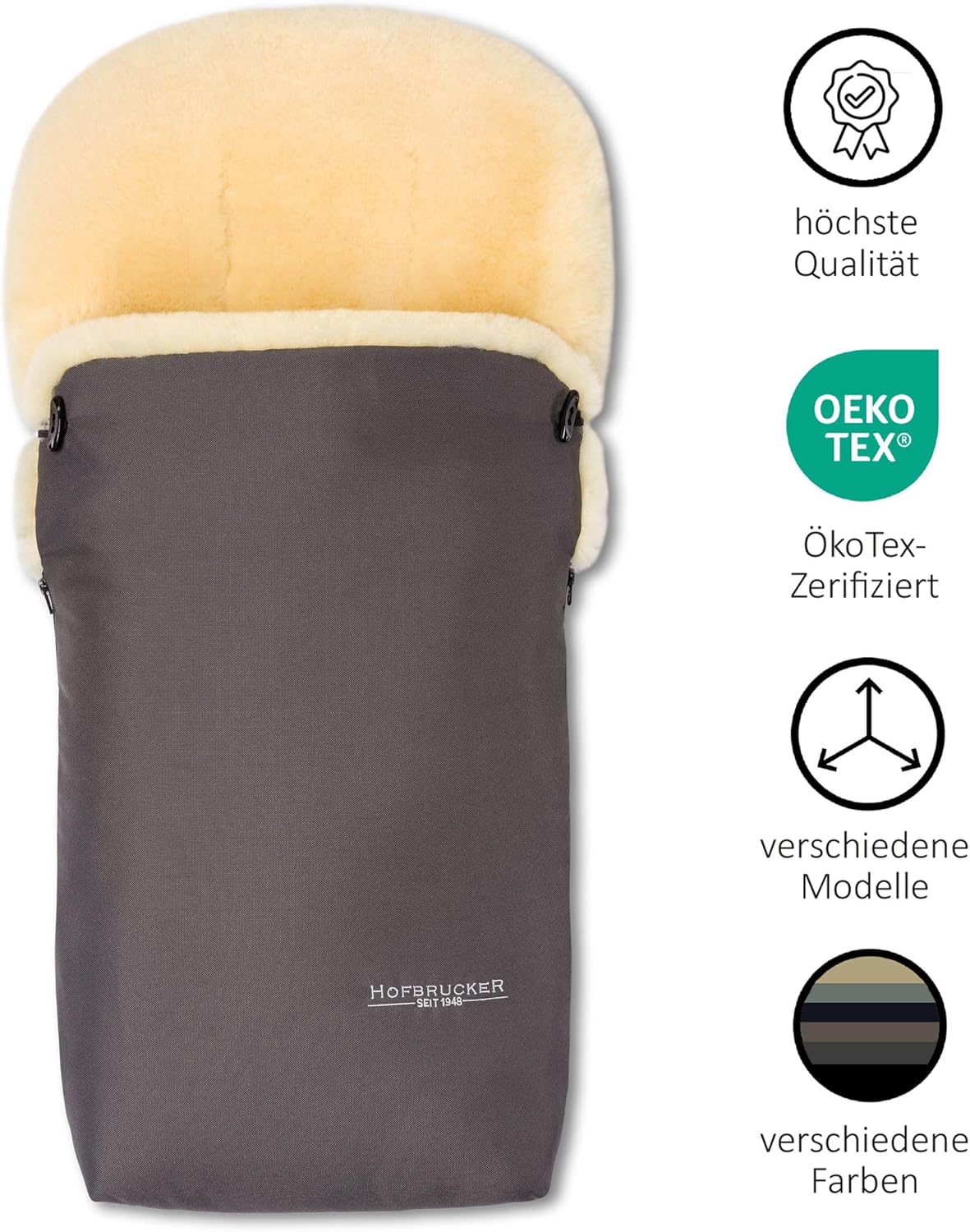 Hofbrucker Lammfell-Fußsack Putzi Kinderwagen, Buggy/Winterfußsack wind- & wasserabweisend/Warmer Fußsack Oberteil abnehmbar/echtes Lammfell/Made in Germany
