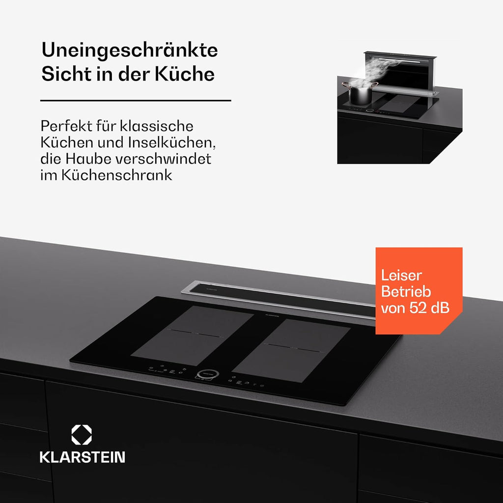 Klarstein Downdraft-Dunstabzugshaube, Versenkbare Abzugshaube, Leise Dunstabzugshauben mit Filter, Dunstabzugshaube 60cm, Umluft/Abluft Dunsthaube mit 10 Stufen, Dunstabzug 576 m³/h Luftstrom