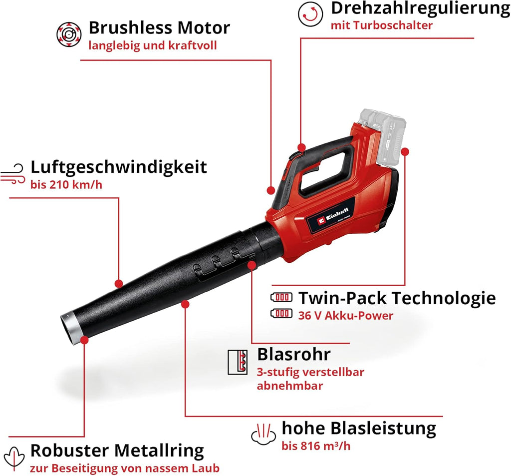 Einhell Professional Akku-Laubblser GP-LB 36/210 Li E-Solo Power X-Change (Lithium-Ionen, 816m/h Blasleistung, Turboschalter, 3-stufiges + abnehmbares Rohr, ohne Akku und Ladegert)