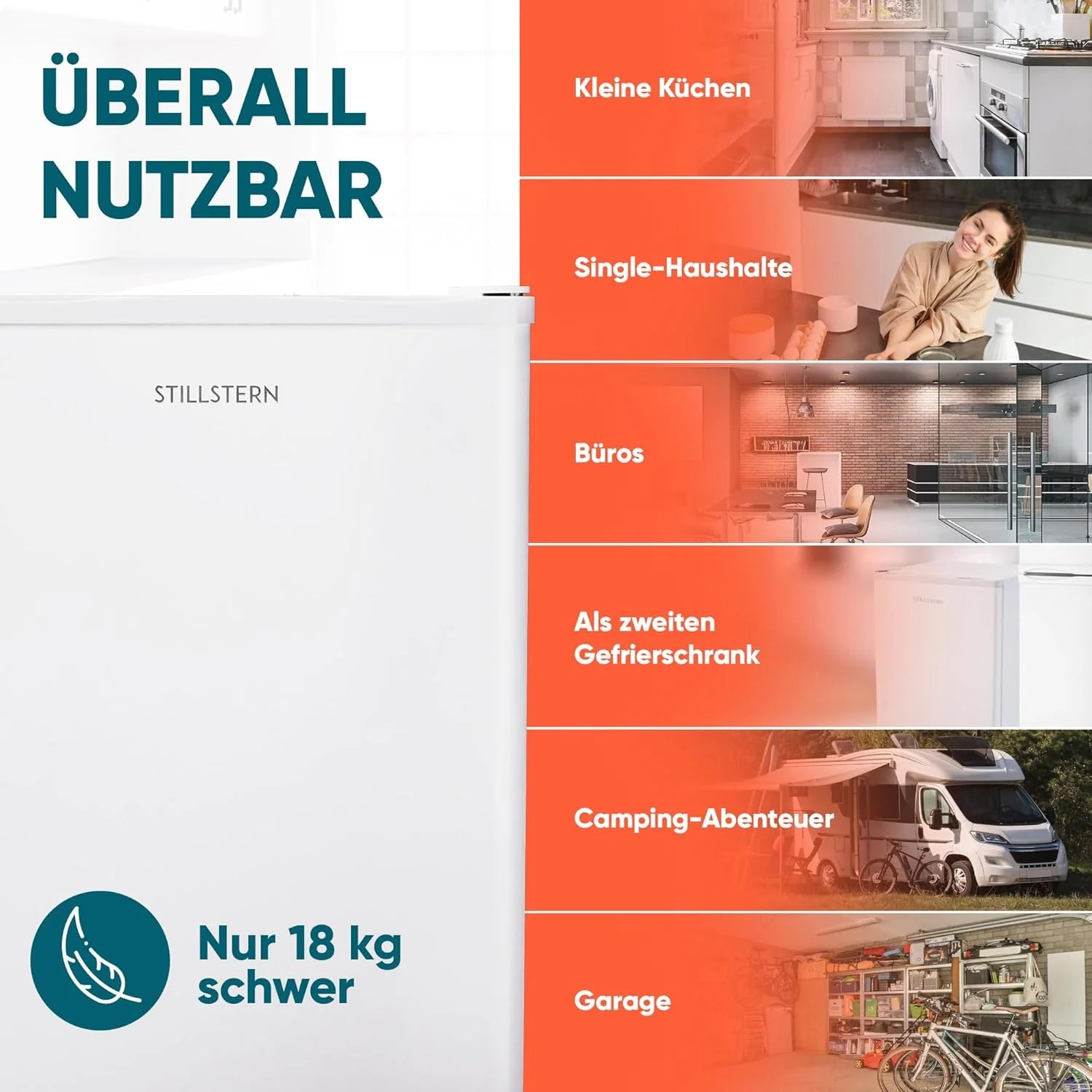 Stillstern Mini Gefrierschrank (42L) -18°C, Eiswürfelschale, Schloss, Türanschlag wechselbar, 4-Sterne Tiefkühlschrank für Camping/Büro Gefriertruhe Klein Gefrierschrank Klein Tiefkühltruhe