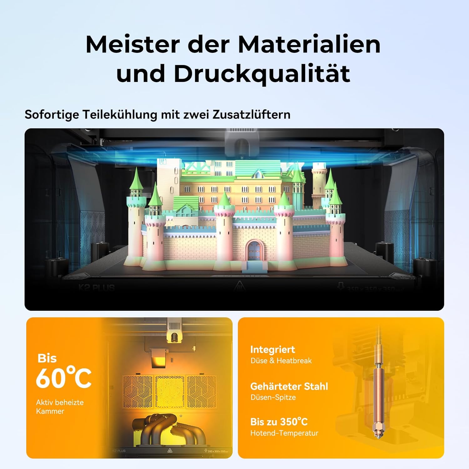 Creality K2 Plus Combo 3D-Drucker, 16-Farben Multimaterial-Druck, 350³mm XXL-Bauraum, Servo-Direktantrieb, Dual-KI-Kameras, Ultra-Leise
