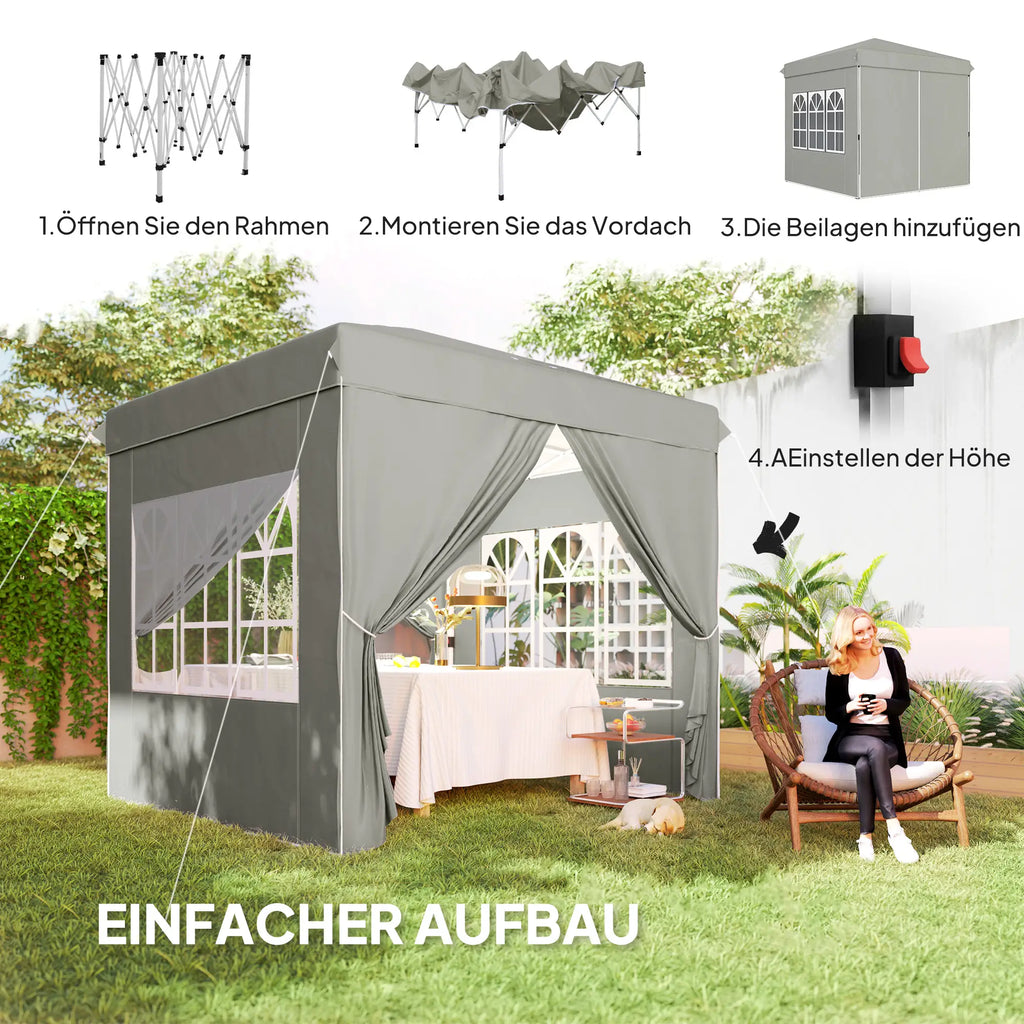 Outsunny Faltpavillon 2,5×2,5 m mit UV-Schutz & Seitenteilen