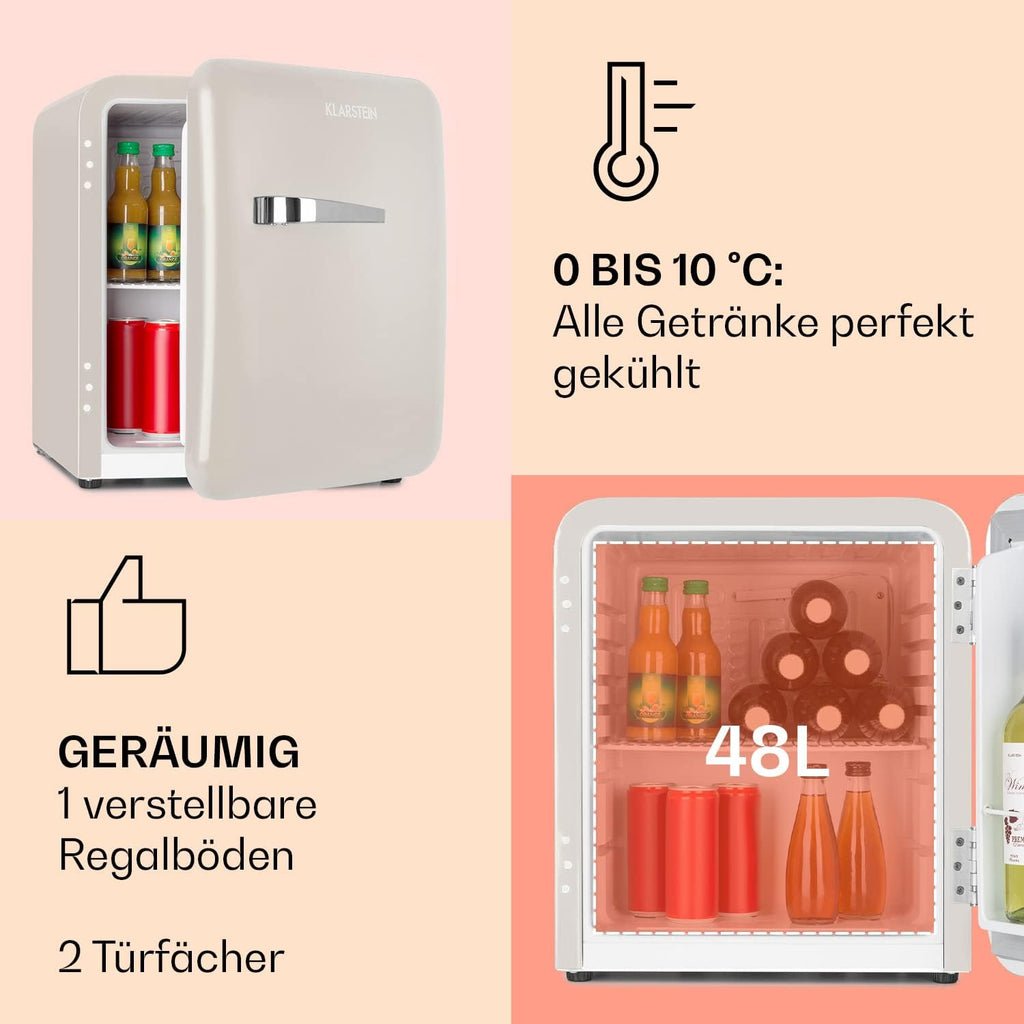 Klarstein Audrey Mini - kleiner Kühlschrank, kompakte Mini-Bar, freistehend, Kompressionskühlung, Fassungsvermögen, Kühlung: 0-10 °C, Mini-Kühlschrank mit 70 Liter Fassungsvermögen, rot