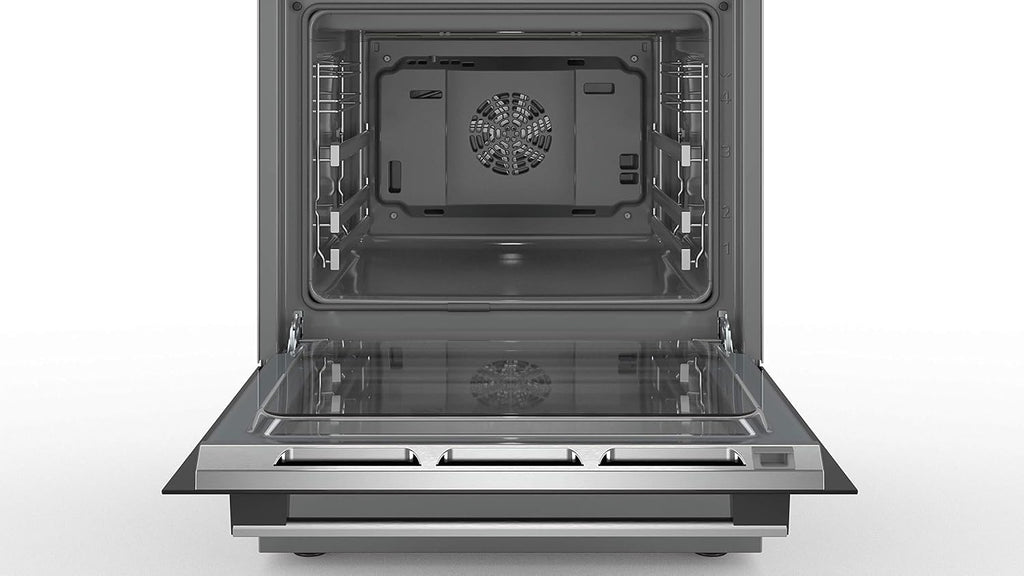 Bosch HKR39C250 Serie 4 Elektro-Standherd, 60 cm breit, EcoClean Direct Reinigungshilfe, 3D Heißluft Backen auf 3 Ebenen, LED-Display-Steuerung, erweiterbare Kochzone für großes Kochgeschirr
