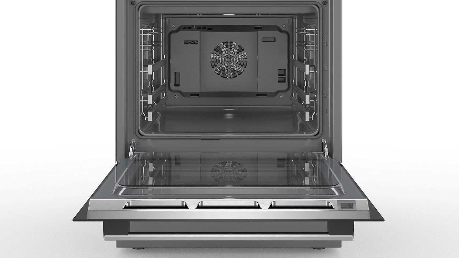 Bosch HKR39C250 Serie 4 Elektro-Standherd, 60 cm breit, EcoClean Direct Reinigungshilfe, 3D Heißluft Backen auf 3 Ebenen, LED-Display-Steuerung, erweiterbare Kochzone für großes Kochgeschirr