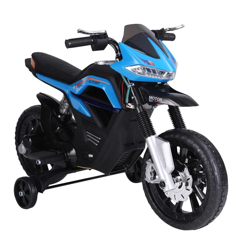 HOMCOM Kindermotorrad Elektrofahrzeug mit Licht Musik Stützrädern Blau