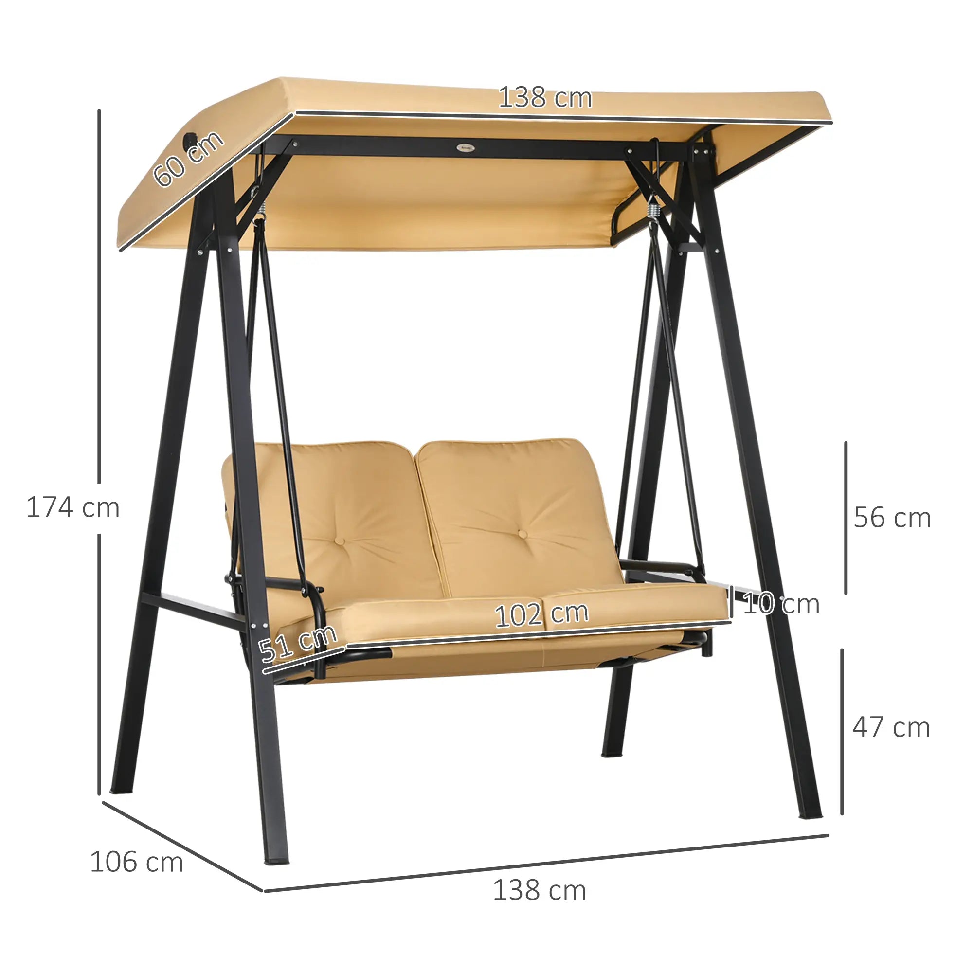 Outsunny Hollywoodschaukel 2-Sitzer mit verstellbarem Sonnendach