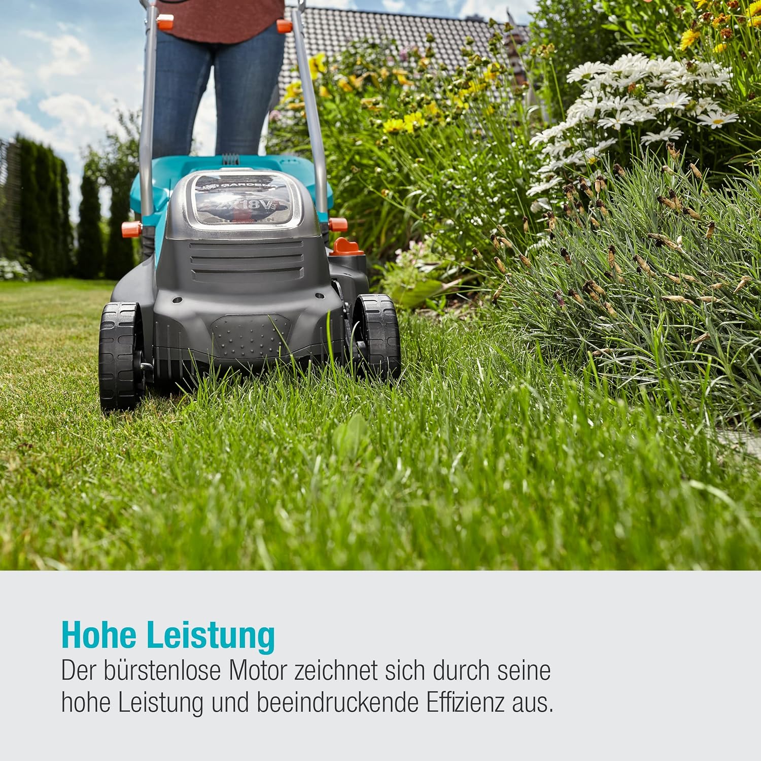 Gardena Akku-Rasenmäher PowerMax 32/36V P4A Ready-to-Use Set: Rasenmäher bis 200 m², 32 cm Schnittbreite, 30 l Fassungsvolumen, Schnitthöhe 20-60 mm, inkl. 2 x 18V P4A Akku (14621-20)