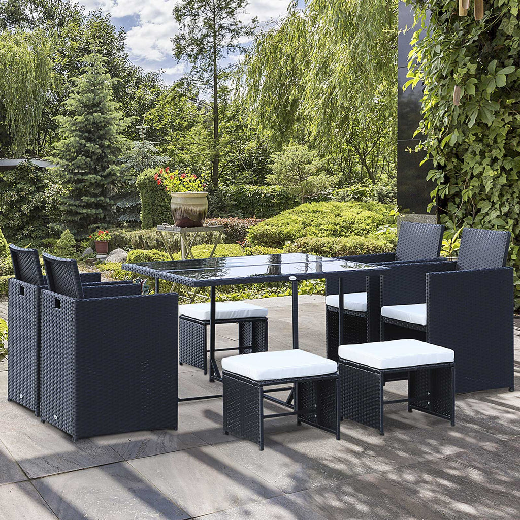 Outsunny Polyrattan Gartenmöbelset 9-tlg. platzsparend wetterfest