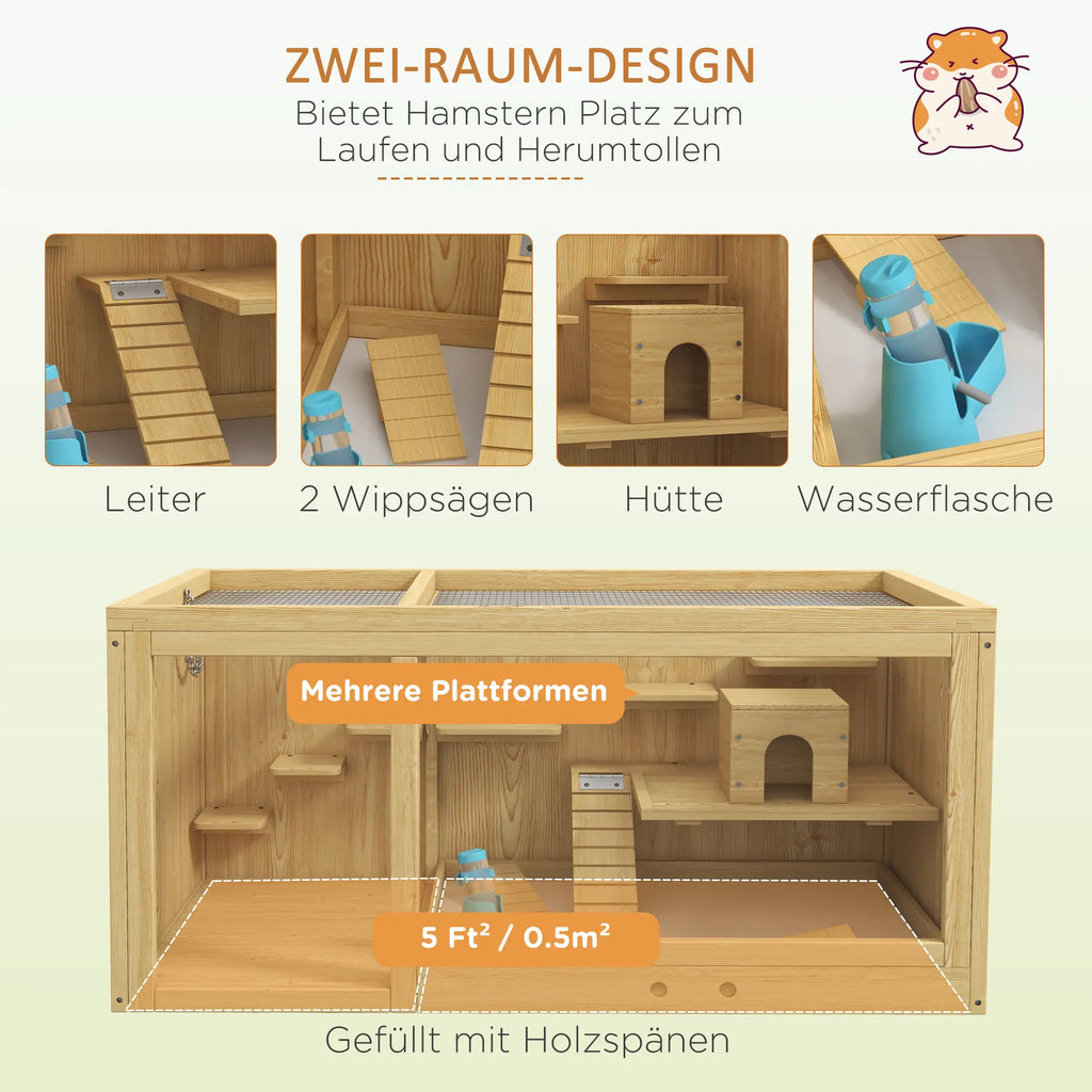 PawHut Hamsterkäfig Kleintierkäfig mehrstöckig mit Zubehör Holz