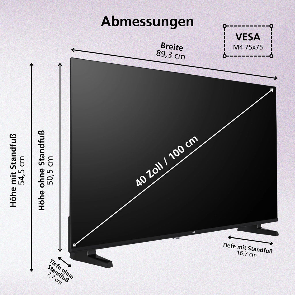 JVC Fernseher 40 Zoll Smart TV VIDAA Full HD HDR Fernseher mit 100 cm Bildschirmdiagonale und integriertem Triple-Tuner, LED TV LT-40VDF2555 (2026)