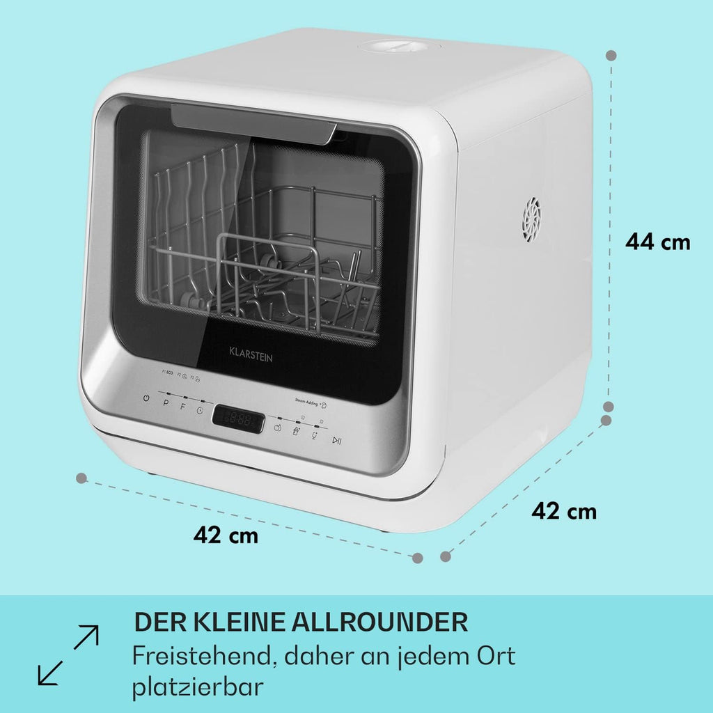 Klarstein  ia Mini Geschirrspüler, Spülmaschine mit Platz für 2 Maßgedecke, 6 Programme, 5 L Wasser benötigt, LED-Display, Touch, Tischgeschirrspüler inkl. Zubehör, schwarz
