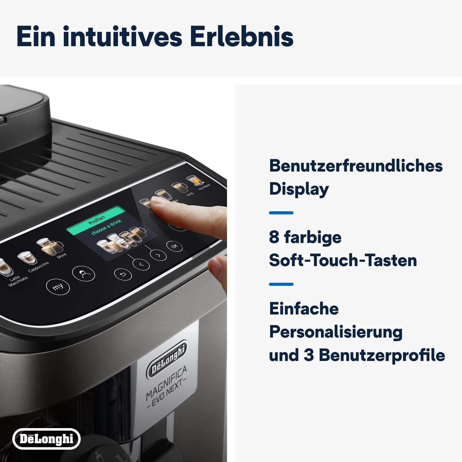 De'Longhi Magnifica Evo Next ECAM312.80.TB, Kaffeevollautomat mit 13 Getränken (Cappuccino, Espresso, Latte Macchiato), 2,4'' TFT Farbdisplay, LatteCrema Milchsystem, 2-Tassen-Funktion, Titan