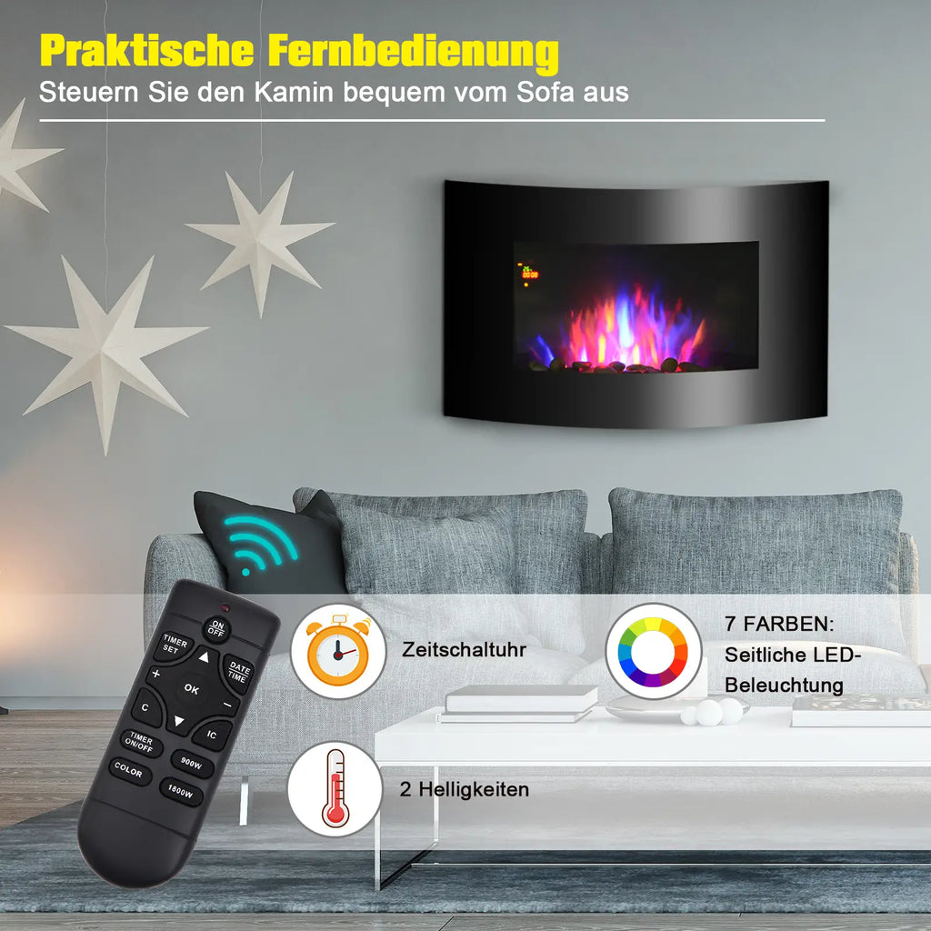 HOMCOM Elektrokamin LED-Flammeneffekt 7 Farben Überhitzungsschutz Edelstahl