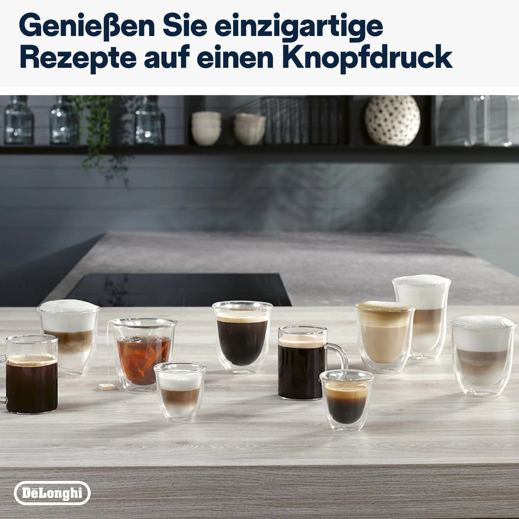 De'Longhi Magnifica Evo Next ECAM312.80.TB, Kaffeevollautomat mit 13 Getränken (Cappuccino, Espresso, Latte Macchiato), 2,4'' TFT Farbdisplay, LatteCrema Milchsystem, 2-Tassen-Funktion, Titan