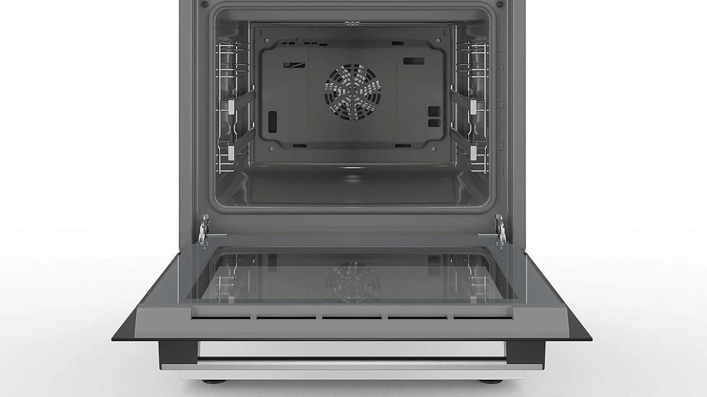 Bosch HKR39C250 Serie 4 Elektro-Standherd, 60 cm breit, EcoClean Direct Reinigungshilfe, 3D Heißluft Backen auf 3 Ebenen, LED-Display-Steuerung, erweiterbare Kochzone für großes Kochgeschirr