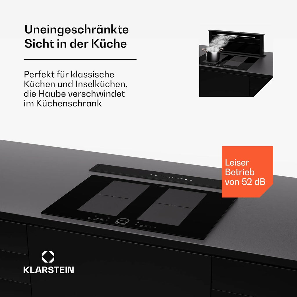 Klarstein Downdraft-Dunstabzugshaube, Versenkbare Abzugshaube, Leise Dunstabzugshauben mit Filter, Dunstabzugshaube 60cm, Umluft/Abluft Dunsthaube mit 10 Stufen, Dunstabzug 576 m³/h Luftstrom