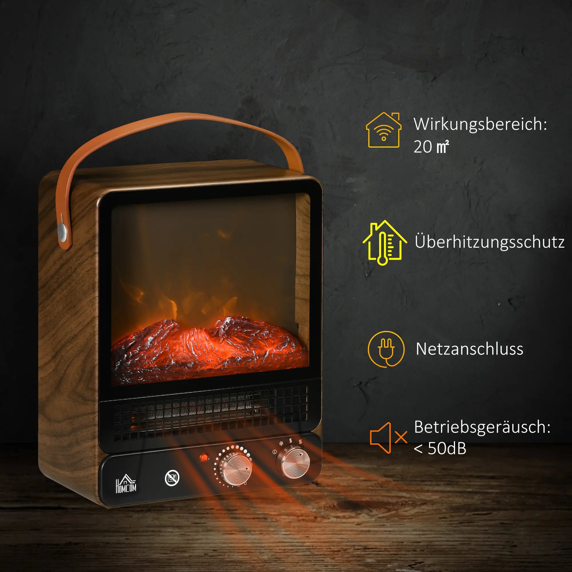 HOMCOM Elektrokamin realistische LED-Flammen Temperaturkontrolle