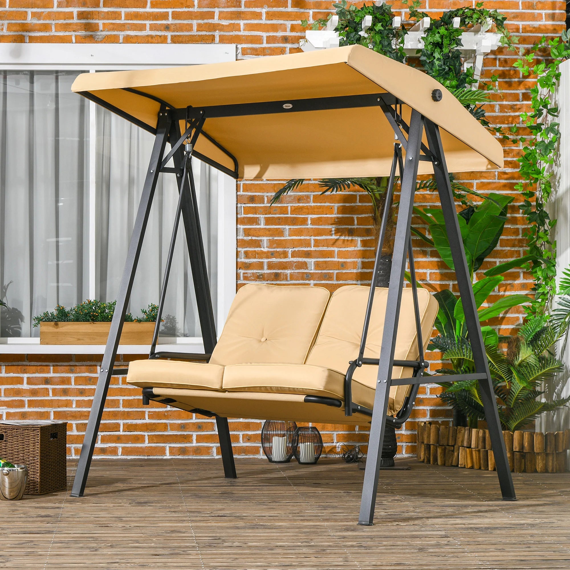 Outsunny Hollywoodschaukel 2-Sitzer mit verstellbarem Sonnendach