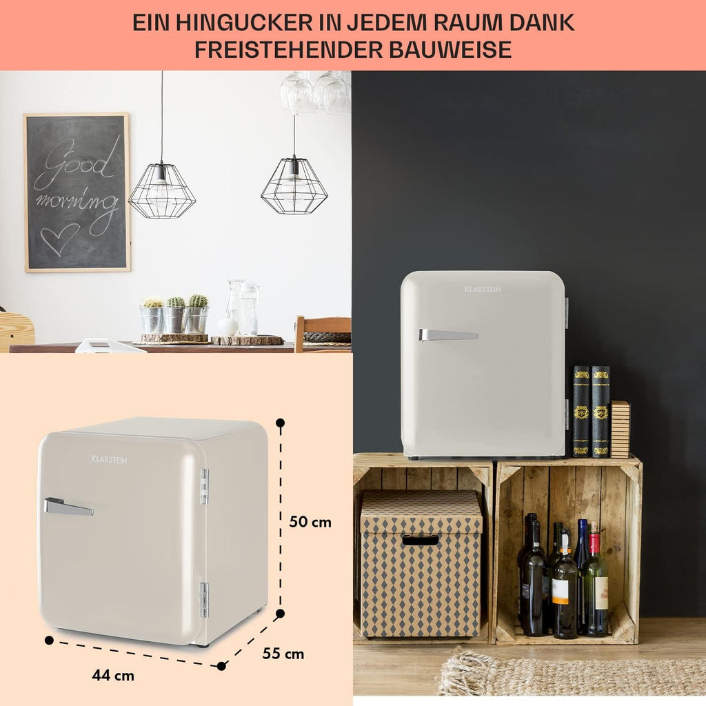 Klarstein Audrey Mini - kleiner Kühlschrank, kompakte Mini-Bar, freistehend, Kompressionskühlung, Fassungsvermögen, Kühlung: 0-10 °C, Mini-Kühlschrank mit 70 Liter Fassungsvermögen, rot