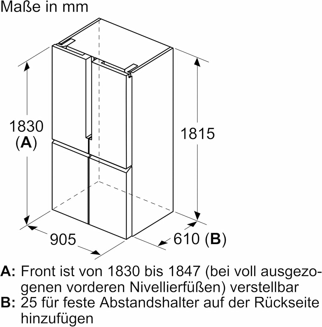 SIEMENS KF96NVPEA iQ300 Multi-Door-Kühlschrank, 183 x 91 cm, 405 L Kühlen & 200 L Gefrieren, hyperFresh längere Frische, noFrost nie wieder abtauen, superCooling schnellere Kühlung