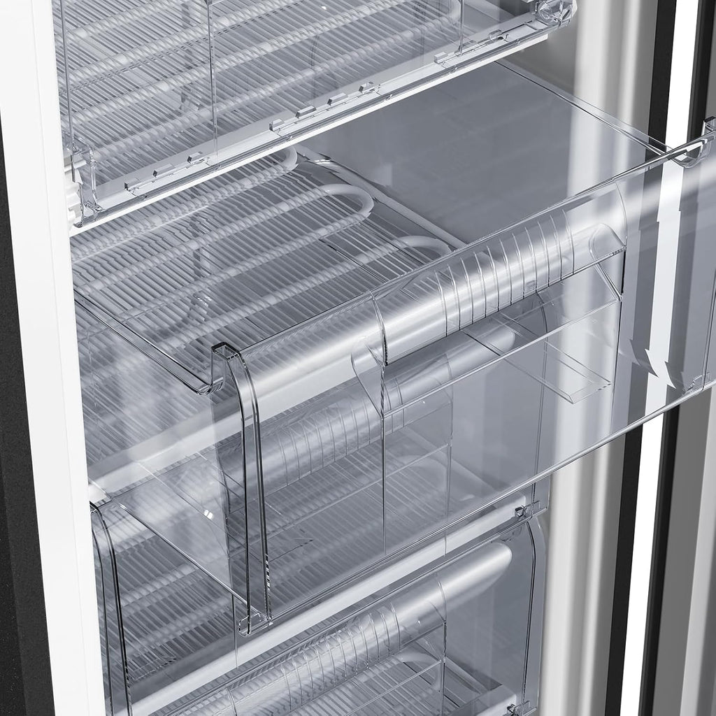CHiQ FSD166NE4E Gefrierschrank 166 L, No Frost Technologie, Wechselbarer Türanschlag, Schwarzer Edelstahl, 144cm Höhe