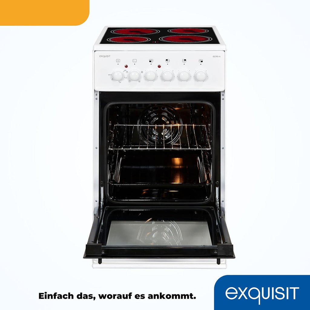 Exquisit Standherd, Standherd 50 cm Breite, Massekochfeld, einfach zu bedienen, 48 l Garraum, Elektro-Standherd 50 cm, EH9-3-090 weiss