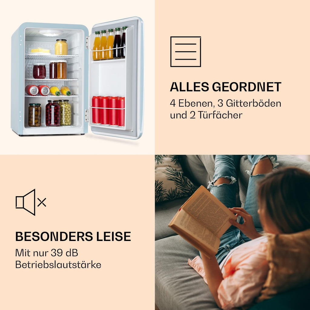 Klarstein Audrey Mini - kleiner Kühlschrank, kompakte Mini-Bar, freistehend, Kompressionskühlung, Fassungsvermögen, Kühlung: 0-10 °C, Mini-Kühlschrank mit 70 Liter Fassungsvermögen, rot