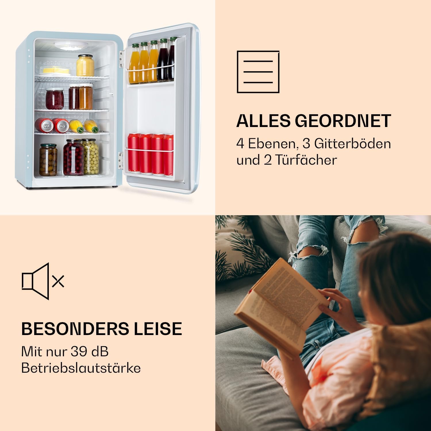 Klarstein Audrey Mini - kleiner Kühlschrank, kompakte Mini-Bar, freistehend, Kompressionskühlung, Fassungsvermögen, Kühlung: 0-10 °C, Mini-Kühlschrank mit 70 Liter Fassungsvermögen, rot
