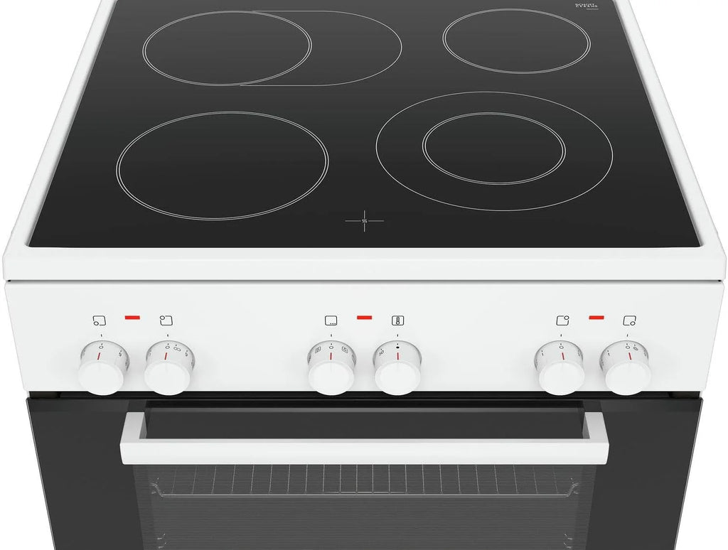 Bosch HKR39C250 Serie 4 Elektro-Standherd, 60 cm breit, EcoClean Direct Reinigungshilfe, 3D Heißluft Backen auf 3 Ebenen, LED-Display-Steuerung, erweiterbare Kochzone für großes Kochgeschirr
