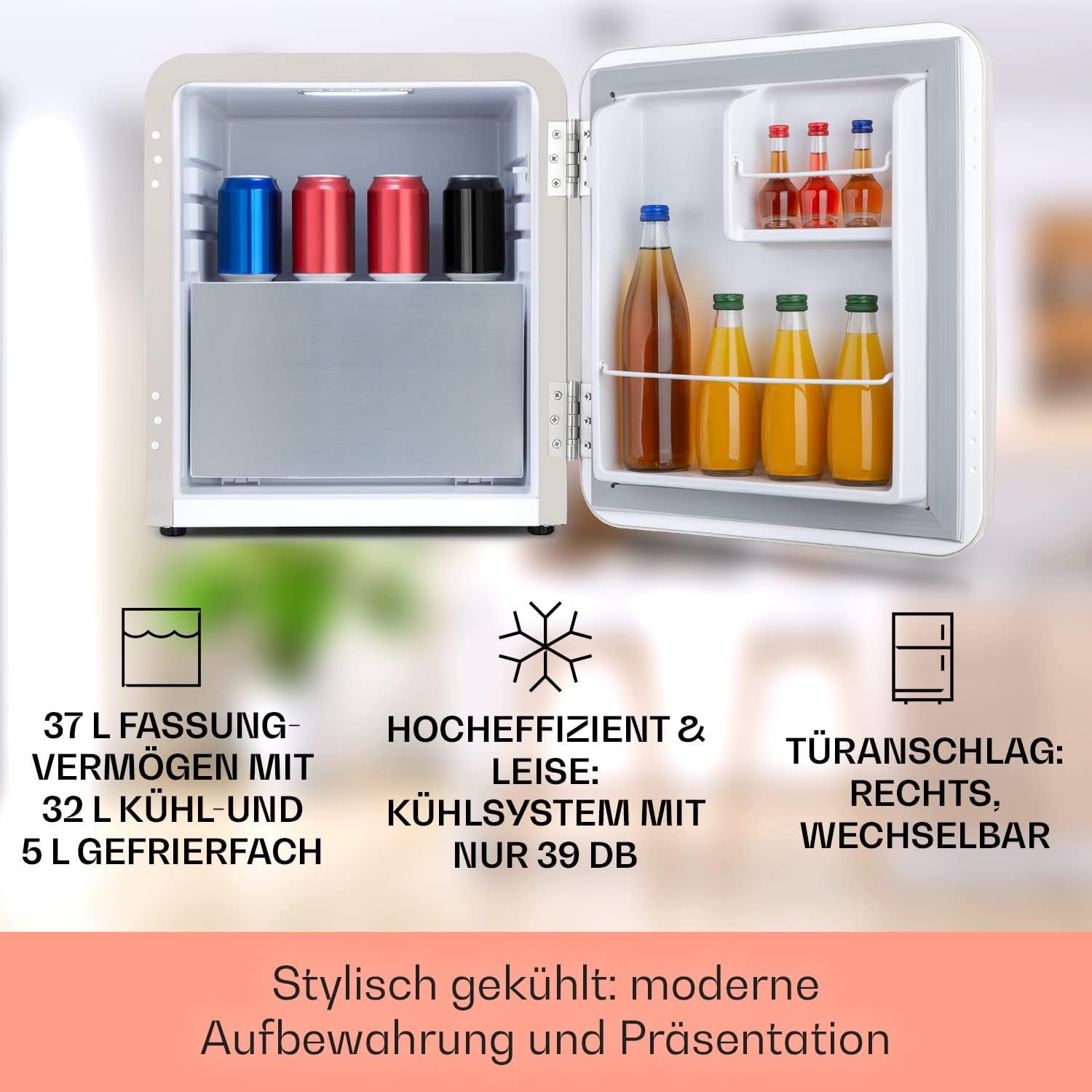 Klarstein Audrey Mini - kleiner Kühlschrank, kompakte Mini-Bar, freistehend, Kompressionskühlung, Fassungsvermögen, Kühlung: 0-10 °C, Mini-Kühlschrank mit 70 Liter Fassungsvermögen, rot