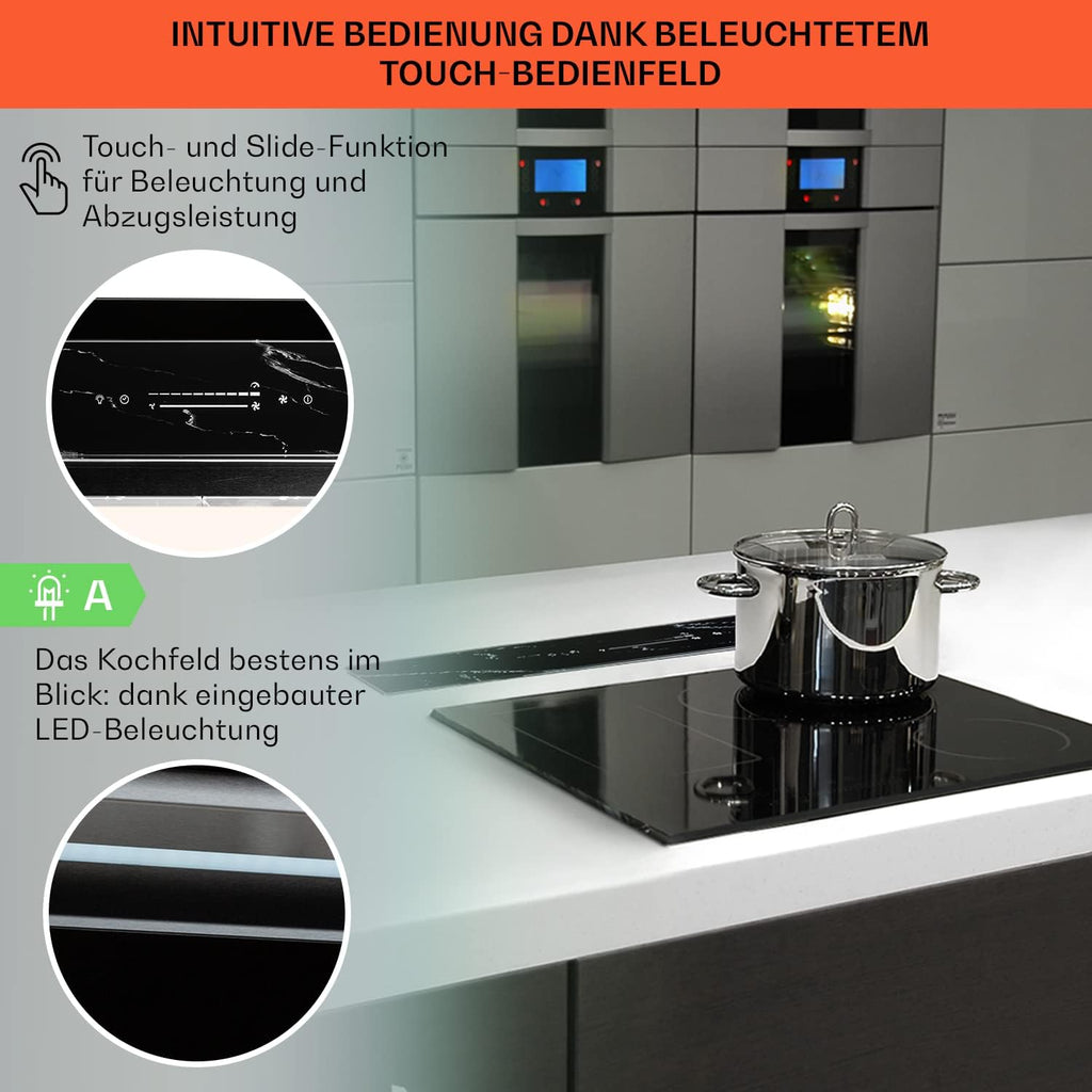 Klarstein Downdraft-Dunstabzugshaube, Versenkbare Abzugshaube, Leise Dunstabzugshauben mit Filter, Dunstabzugshaube 60cm, Umluft/Abluft Dunsthaube mit 10 Stufen, Dunstabzug 576 m³/h Luftstrom