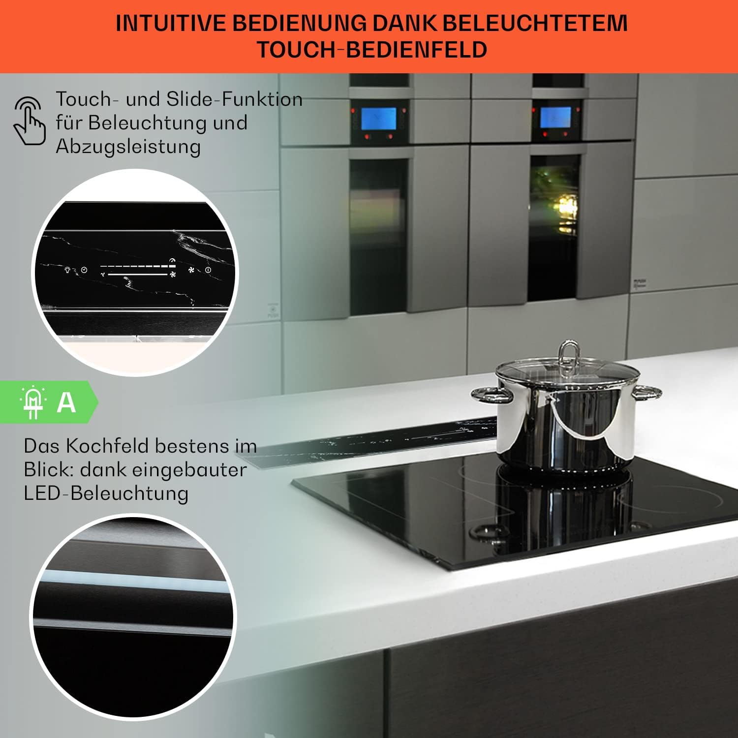 Klarstein Downdraft-Dunstabzugshaube, Versenkbare Abzugshaube, Leise Dunstabzugshauben mit Filter, Dunstabzugshaube 60cm, Umluft/Abluft Dunsthaube mit 10 Stufen, Dunstabzug 576 m³/h Luftstrom