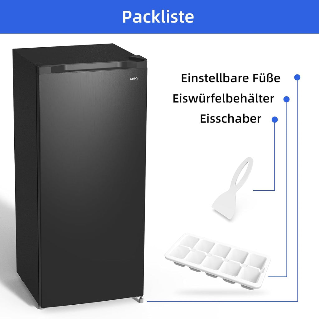 CHiQ FSD166NE4E Gefrierschrank 166 L, No Frost Technologie, Wechselbarer Türanschlag, Schwarzer Edelstahl, 144cm Höhe