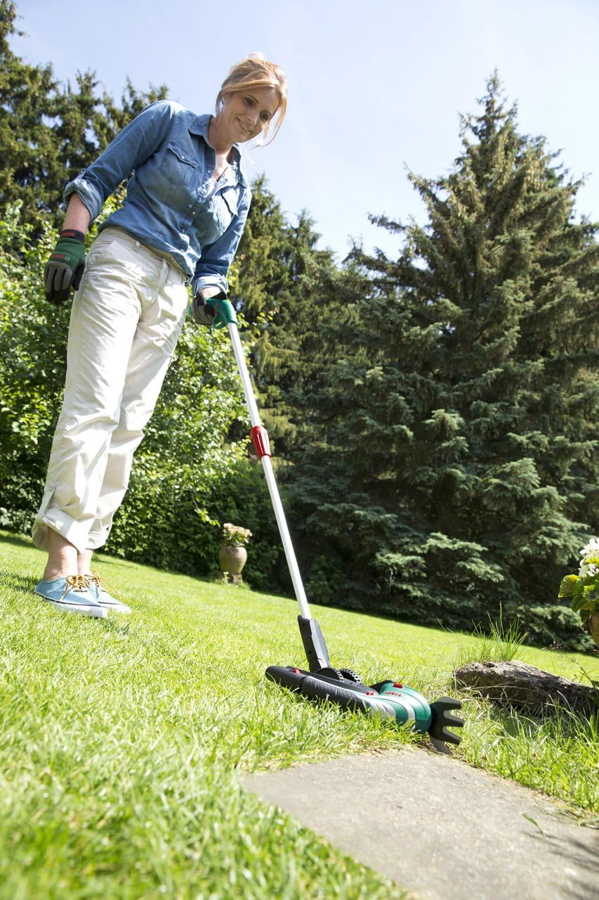 Bosch Akku Grasscheren Set Isio (3,6 Volt, Messerlnge 12 cm, Messerabstand 8 mm, mit XL-Gartenhandschuhen inklusive, in Softcase) – Amazon Edition
