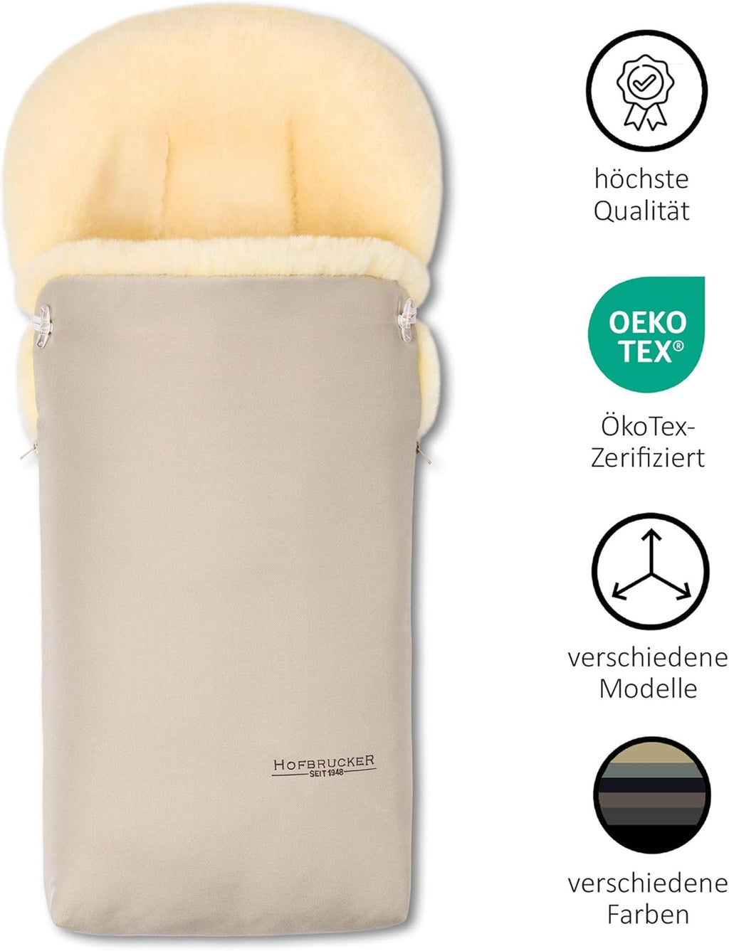 Hofbrucker Lammfell-Fußsack Putzi Kinderwagen, Buggy/Winterfußsack wind- & wasserabweisend/Warmer Fußsack Oberteil abnehmbar/echtes Lammfell/Made in Germany