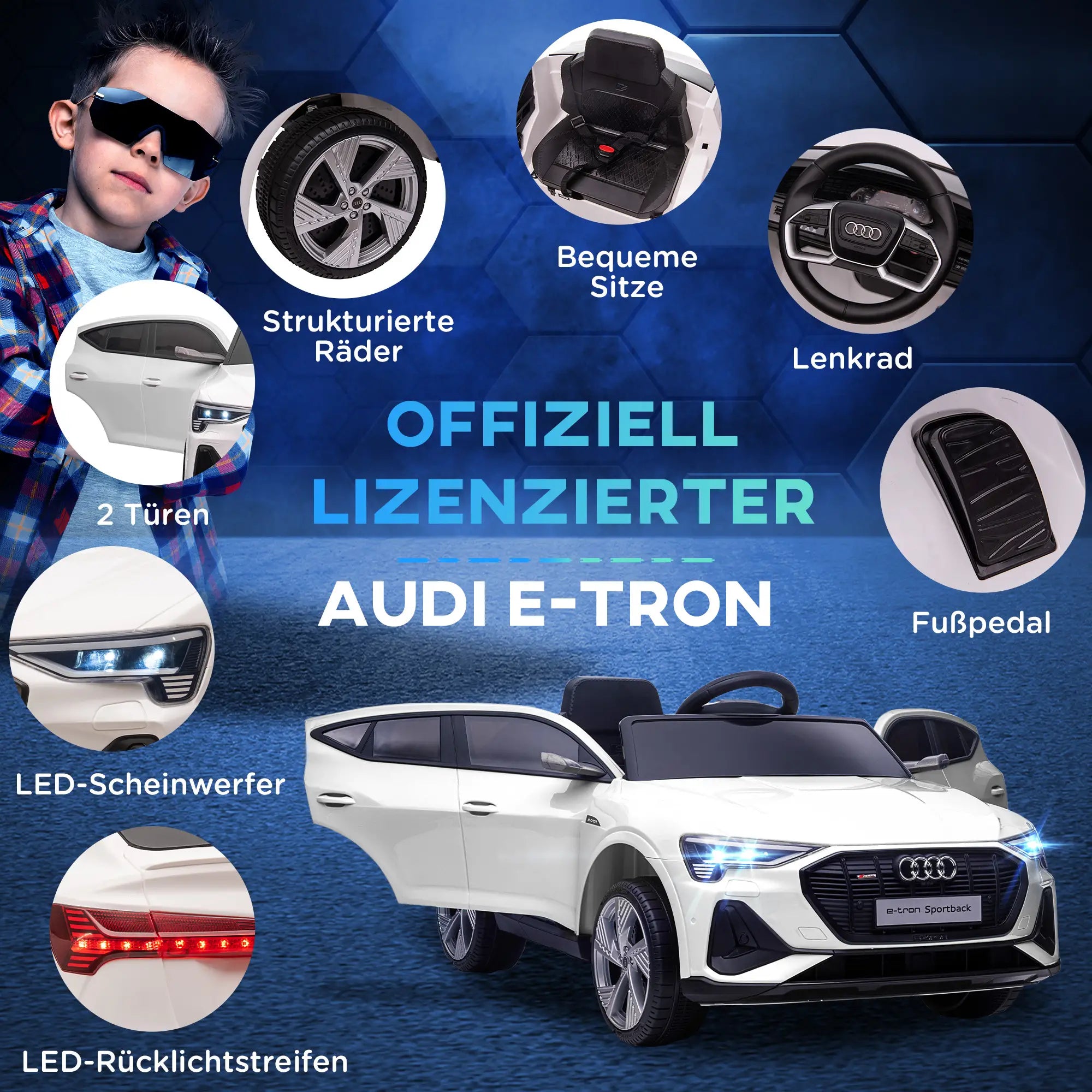 HOMCOM Audi E-tron Kinderauto 12V mit Fernbedienung
