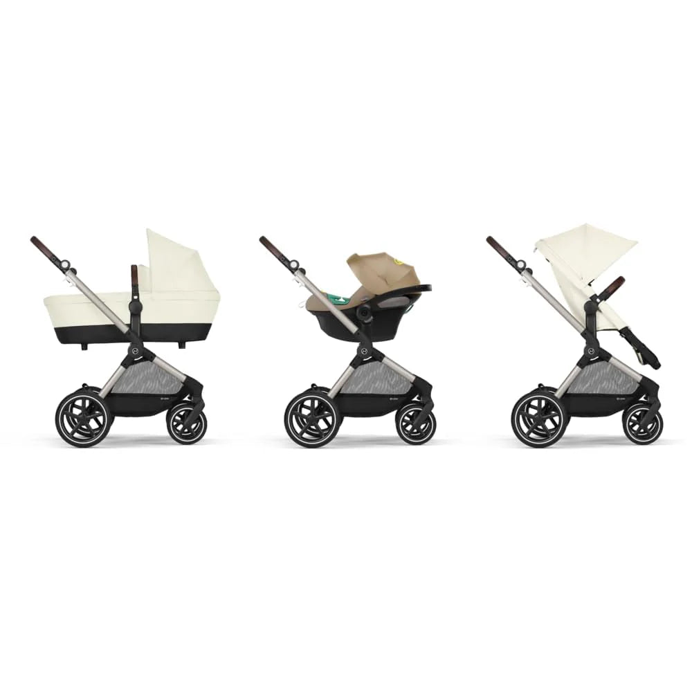 CYBEX Gold Kinderwagen EOS Lux 2-in-1 mit Babyschale Aton B2 i-Size und Babyschalen-Adapter, Reisesystem, Ab Geburt bis 22 kg (ca. 4 Jahre), Moon Black (Schwarz)