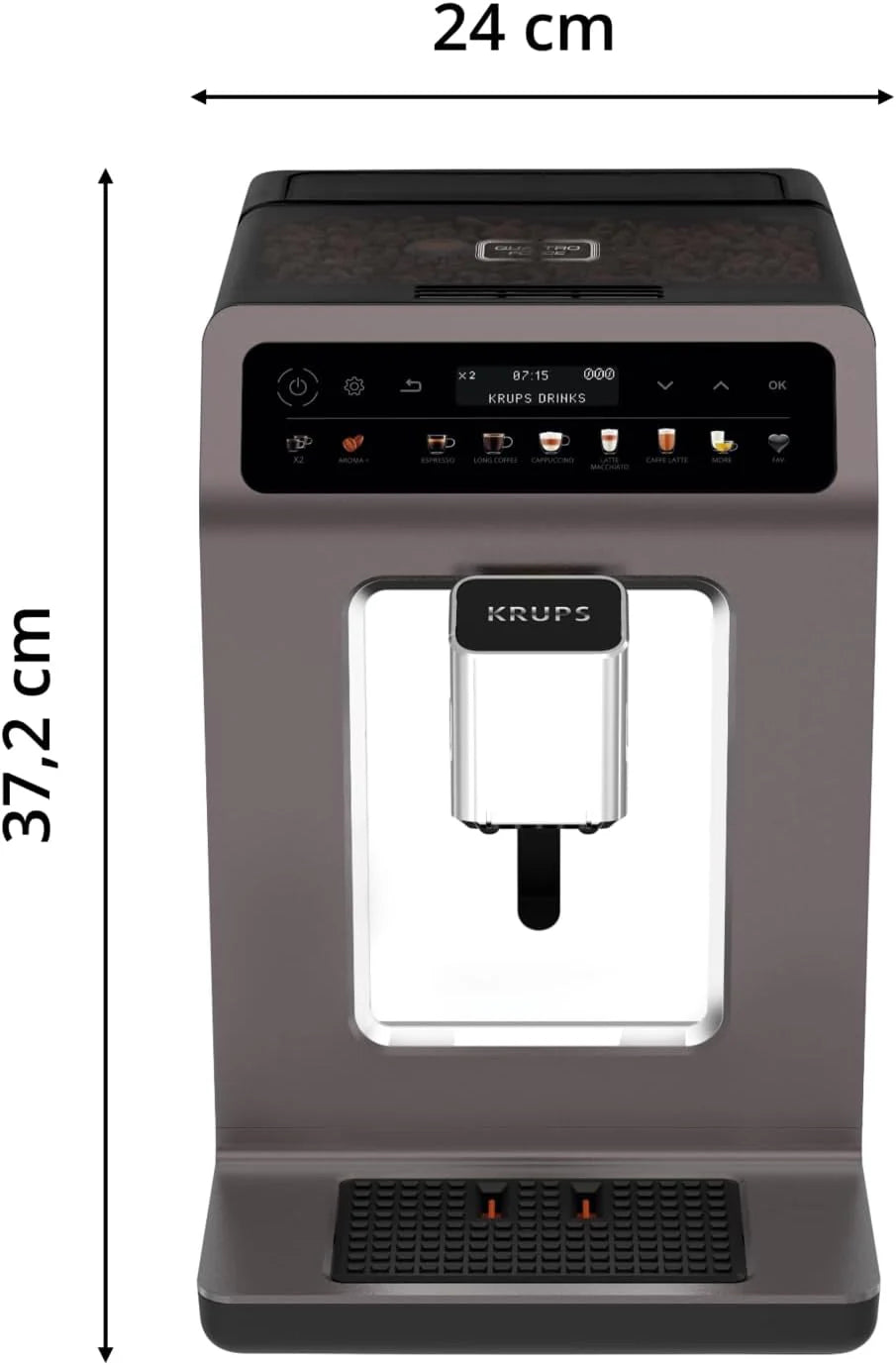Krups Evidence One Kaffeevollautomat mit Milchschlauch, 12 Getränke, 2-Tassen-Funktion, Farbdisplay, Kaffeemaschine, TÜV-Siegel, Schwarz, EA895N10, Meteor Graphit